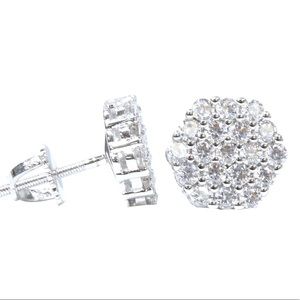 White Gold Finish Cluster Lab Diamonds Earrings